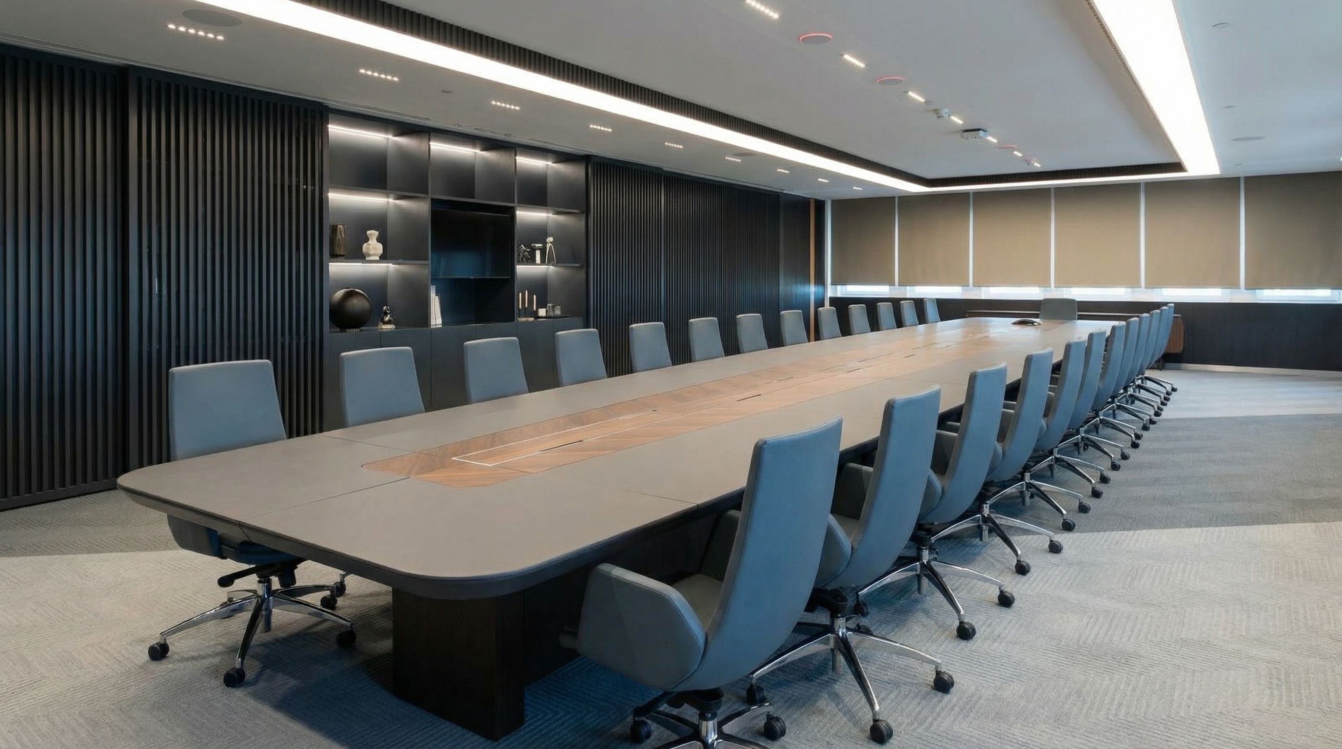 Custom meeting table designed and crafted by IOC project partners, showcasing bespoke solutions for collaborative workspaces.