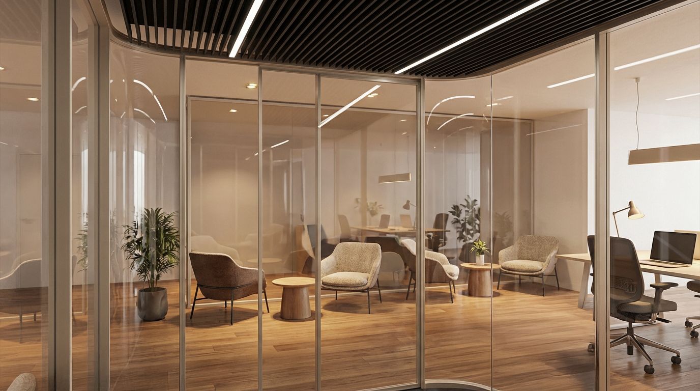 Technical detail of Ultralight partition wall system used to build a freestanding office pod with modular and customizable structure.